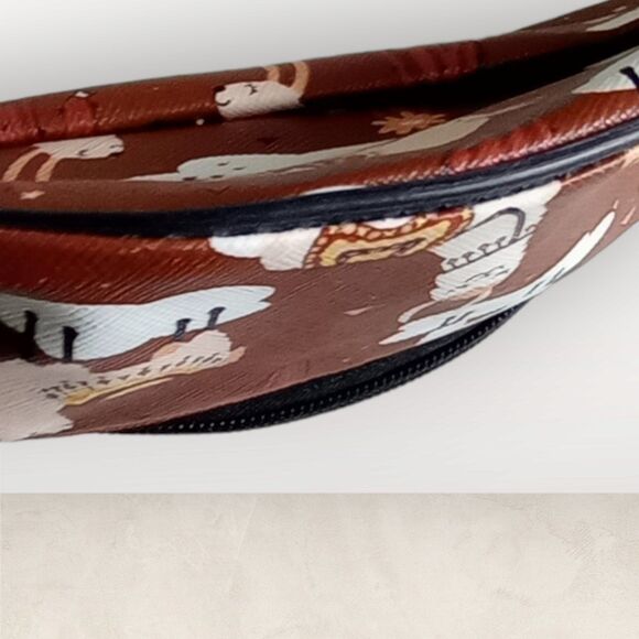 New Llama Design Novelty Brown COATED CANVAS Fanny Bag Crossbody 2 ZIP SECTIONS - Picture 7 of 8